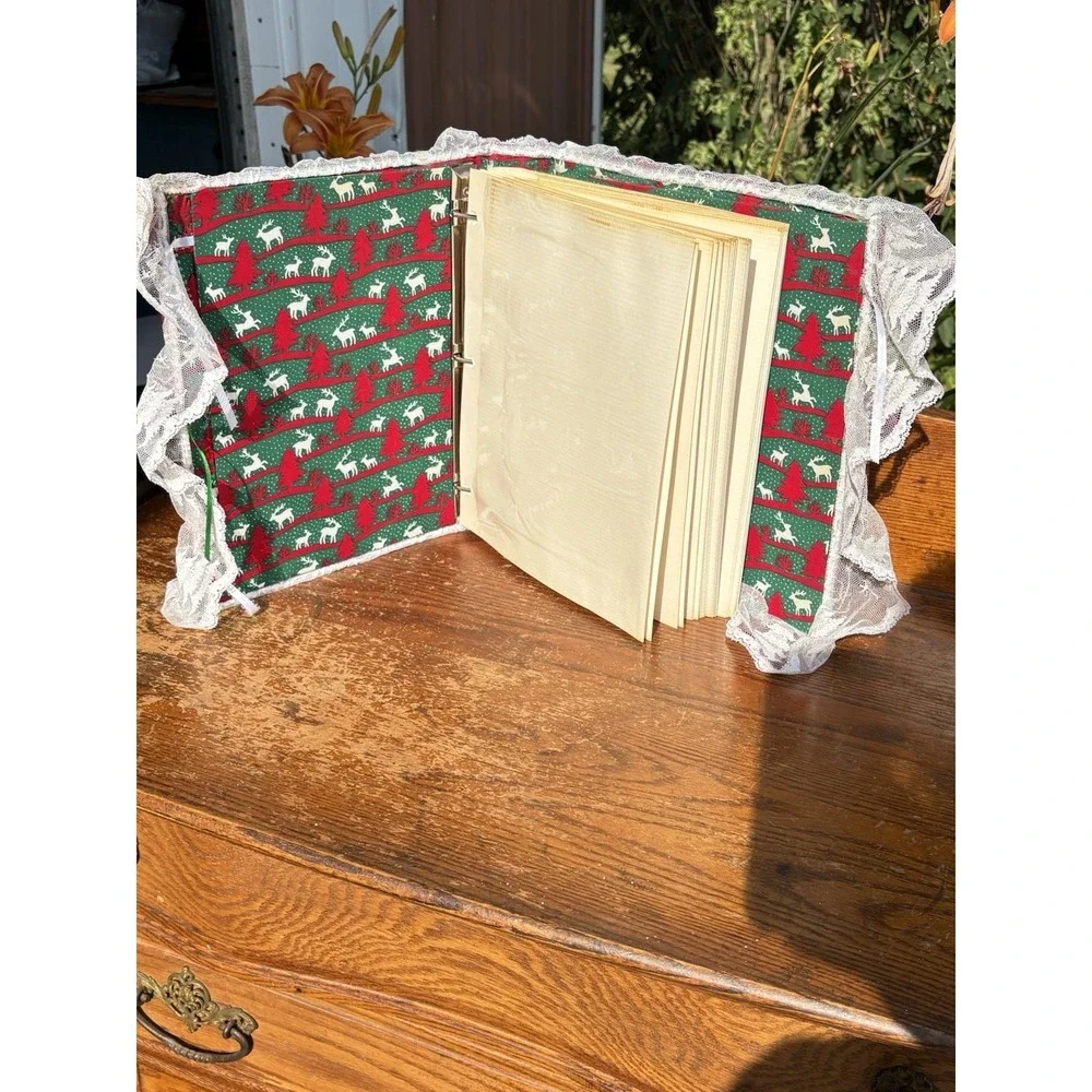 Vintage Handmade Fabric Lace Padded Christmas Tree Deer Photo Album Grannycore